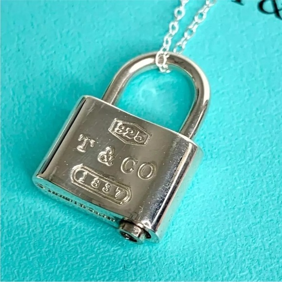 Authentic Retired Tiffany&Co. 1837 Lock Padlock Necklace Pendant 925 16” - Picture 4 of 7